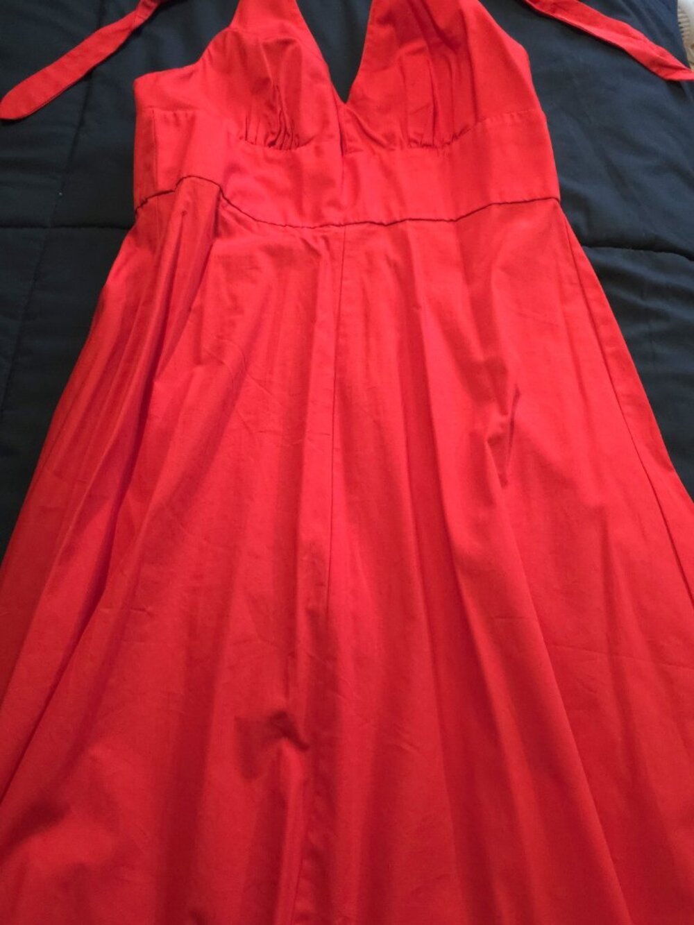 Red Halter V-Neck Dress